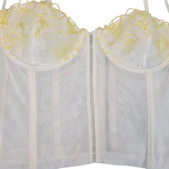 Y2K Festival Party Dainty White Lace Yellow Floral Corset‎ Crop Top White Fox M - Picture 2 of 12